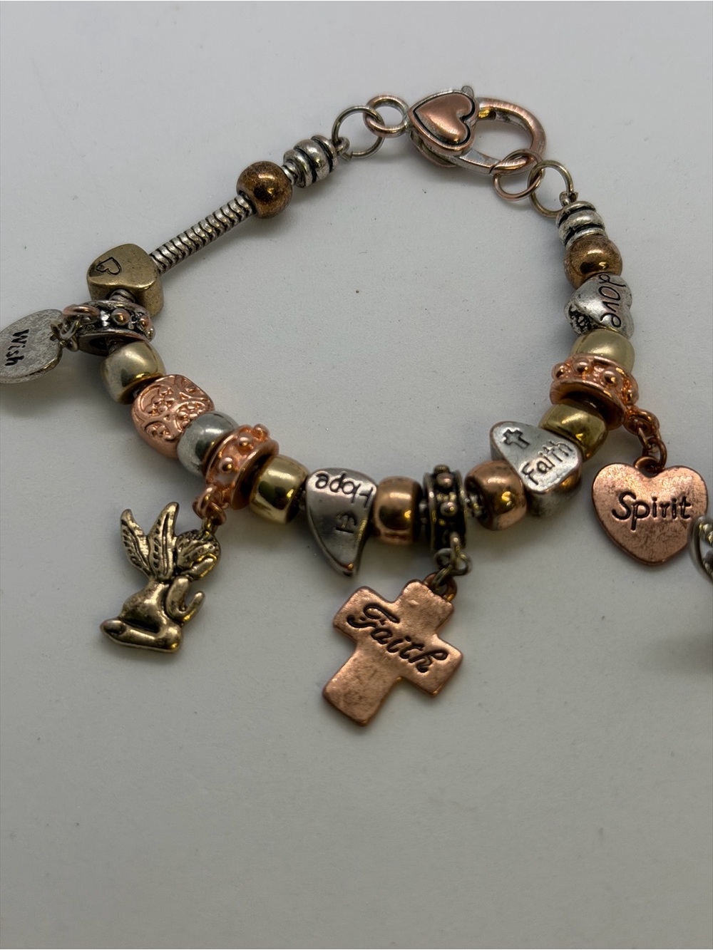 Mixed Metal Faith & Spirit Charm Bracelet and agel pin